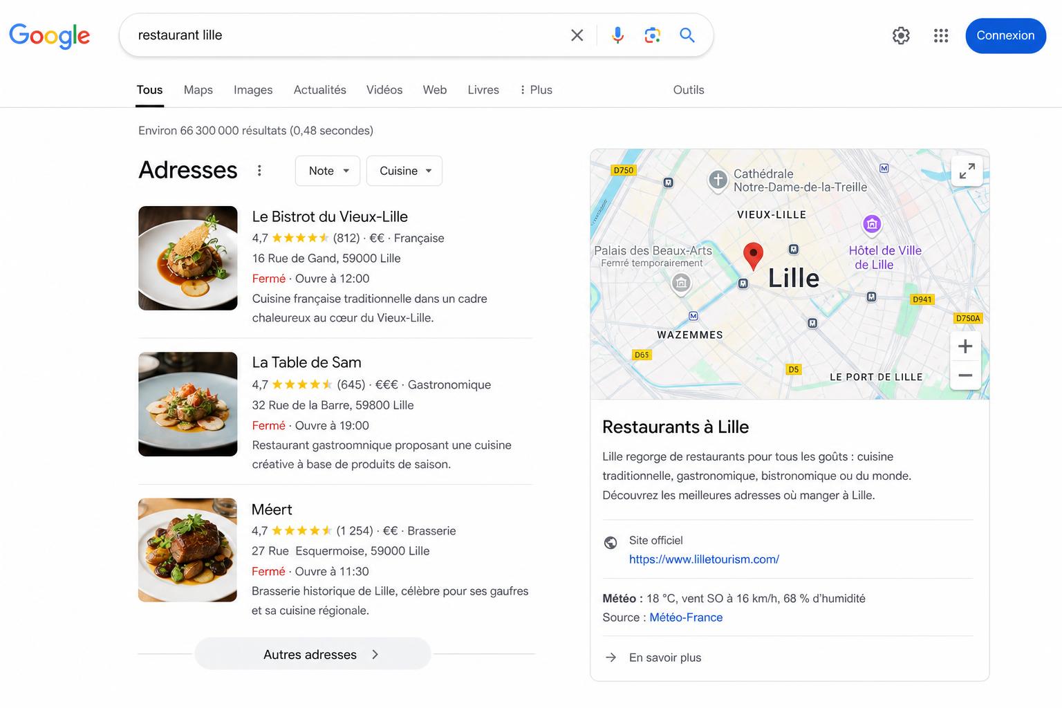 Résultats Google pour la requête restaurant lyon